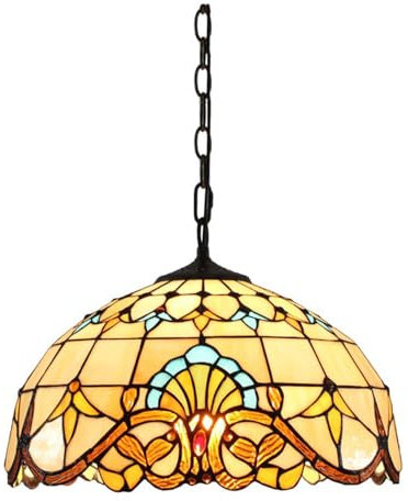 Tiffany Pendelleuchte Deko Leuchte Vintage Handgefertigter Glas Schirm Hängelampe Höheverstellbar Esstischlampe Esszimmer Retro Pendellampe Restaurant Hängeleuchte Keller Cafe Bar,φ40CM,E27