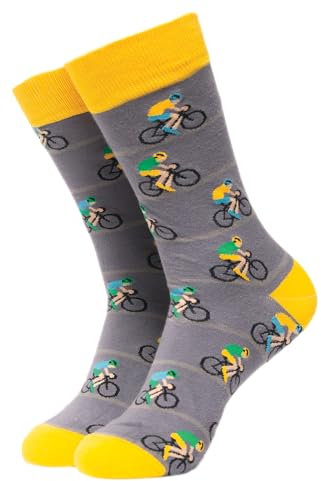 Soctopus Damen Socken mit Sport Motiv Neuheit Lustige Fussball Socken | Witzig Socken BMX Motiv | Mehrfarbige Verrückte Geschenk Socken (37-42, Peleton (Grau))