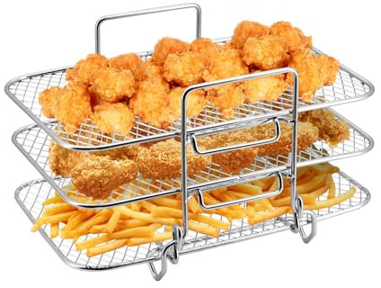 CheurYae Stackable Air Fryer Rack for Ninja Dual Air Fryers, 3-Layer Stainless Steel Dehydrator Racks Air Fryer Accessories Rack for Ninja Oven Microwave Baking Roasting