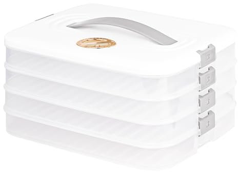 Liatinbo 4-lagiger Keksträger mit Deckel und Griff, Dessertbehälter, Teigtaschenbehälter, Keks-Transportbehälter (4-lagig, weiß)