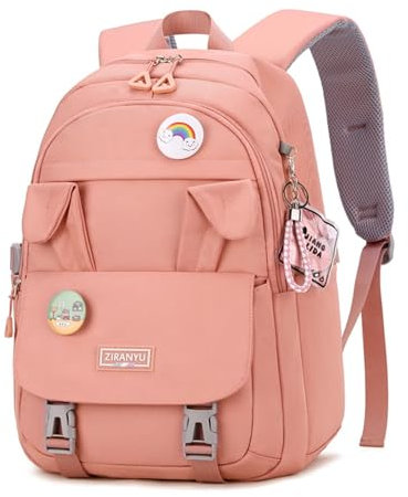 Myyunhx Rucksack für Mädchen Mit Großer Kapazität - Kaninchenohren Girls Kawaii Schultasche für Primäre und Mittelschule - Süßer Kinder-Rucksack Mit Cartoonnadel (Rosa)