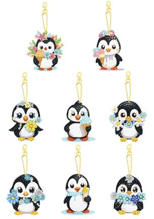 Lebartm DIY Diamant Malerei Schlüsselanhänger Ornament Diamant Kunst Ostern Handmade Keychains Hängender Anhänger Doppelseitiger Spiralbohrer-Pinguin
