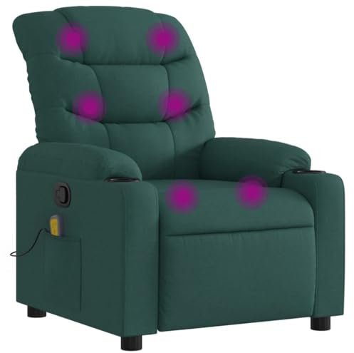 vidaXL Massagesessel, Sessel Verstellbare Rückenlehne Fußteil, Fernsehsessel Relaxsessel mit Liegefunktion, Liegesessel Polstersessel Ruhesessel, Dunkelgrün Stoff