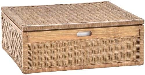 Großer Unterbett Schub aus Rattan 64x58x25cm / Unterbettkommode mit Deckel, Bett Kasten Korb Kleider Aufbewahrung Box (Hellbraun)