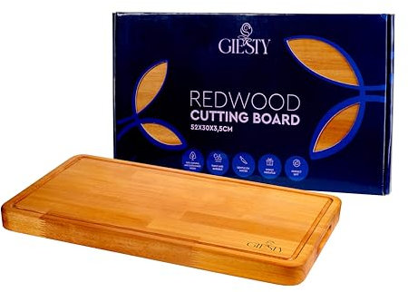 Giesty Chopping Board for the Kitchen, Reversible Wooden Chopping Board with Juice Grooves and Handles, Acacia or RedWood, Wooden Chopping Block (Redwood, 52 x 30 x 3.5 cm)