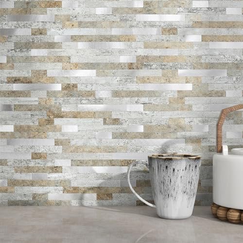 M MOFIT 3d Selbstklebende Fliesen Fliesenaufkleber Wandfliese Küche Mosaikfliesen Steinoptik Bad Wasserdicht(10 Matten,Schloss Braun)