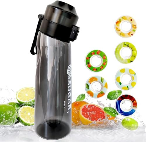 Boletonic Bouteille d'eau parfumée de 650 ml avec 1 capsule de saveur, tasse d'eau de sport anti-fuite avec paille (noir), B-001