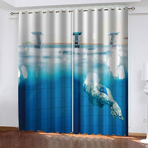 Vorhänge Wohnzimmer Blickdicht Gardinen Verdunkelungsvorhang Schlafzimmer Kinderzimmer Thermovorhang Digitaldruck 3D Blaues Schwimmbad Ösenschal 2Er Set - 160X150cm(HxB)