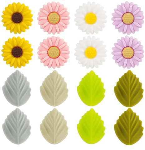 Thoquene 16 Stück Silikon Maschenstopper für Stricknadeln, Gänseblümchenblätter Stricknadelspitzenschutz Bunte