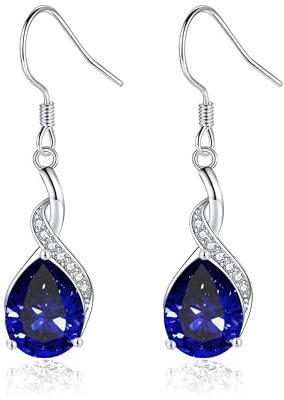 Cangall Ohrringe Silber 925 Hängend, 925 Sterling Silber Ohrringe Hängend mit Saphir Zirkonia, Haken Hängende Ohrringe Silber Damen, Leicht Tropfen Ohrhänger Silber Schmuck zu Muttertag Weihnachten