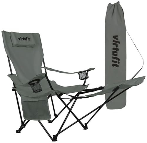 VirtuFit Chaise de camping pliante - Chaise de plage avec repose-pieds - Gris