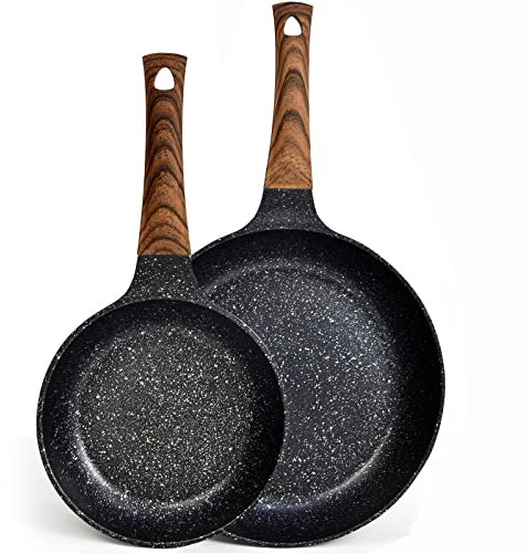 MOJIRE Nonstick Frying Pan Set, No Stick PFOA-Free Granite Coating Non Stick Skillets Chef's Pan, 10 in 11 in Egg Pans for Family, Gift Cookware Pan Set for Gas Stove, Induction Top