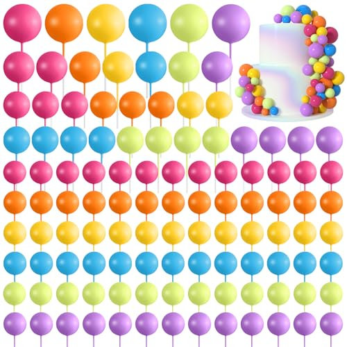 Morcheiong 114 Pcs Balloon Cake Topper Decorations - Insert Topper, Foam Balls, Picks for Birthday Party, Wedding Anniversary (Sweet Colors)
