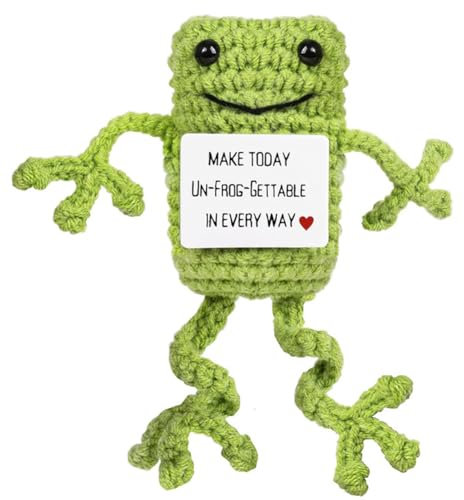 MOPQMKT Pocket Hug Positive Frosch, Kreative Strickwolle Frosch Puppe, Mutmacher Geschenk, Gute Besserung Geschenk, Gesche zum Abschluss