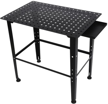 Atnhyruhd Weilding Tisch Lochplatte Lochtisch Schweißtisch Metall Schweißen Bank 1320 lbs Tragfähigkeit Schweißen Tabelle 5cm Lochsystem mit Double-Layer Storage Board höhenverstellbar
