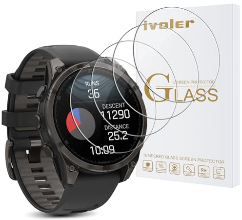iVoler 4 Pezzi Vetro Temperato per Garmin Fenix 8 47mm Amoled (Non per Garmin Fenix 8 47mm Solar/Sapphire Solar), Pellicola Protettiva Protezione Schermo Anti Graffio, Durezza 9H, HD Chiaro