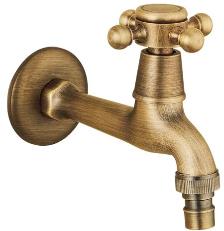 SXWYLZ Robinet Jardin Vintage Robinet Exterieur Jardin Laiton Robinet de Jardin Mural Robinet D'Eau Froide Robinet Mural Extérieur Long Matériel D'Arrosage pour Jardin