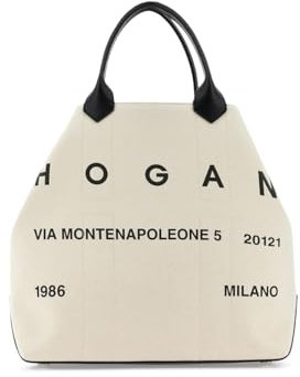 Hogan SCRIPT SHOPPING TASCHE GROß Elfenbein und Schwarz KBW01PA04005SA0YZ5 Weiß, Weiß, Einheitsgröße