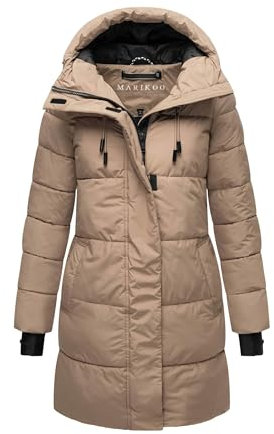 MARIKOO Damen Winterjacke (XS-6XL) - Wasserabweisend, teils mit Fleece, hochstehender Kragen, Steppjacke mit Kapuze, Warme Jacke Frauen - N008 (XXL, T-Grey)