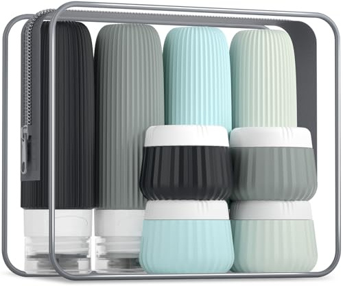 Gemice Travel Bottles - 8pcs TSA Approved Silicone Squeezable Toiletries Containers, 90ml, Clear Bag, Leak Proof
