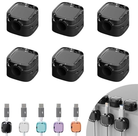 SLshiBo Kabelhalter Selbstklebend 6 Stück, Magnetische Kabelclips Schwarz, Kabel Organizer für Schreibtisch, Einhandbedienung, Kabelmanagement für Ladekabel, USB, HDMI, Netzkabel