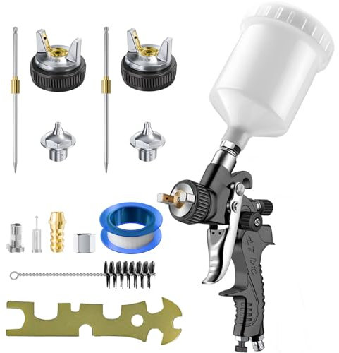 HVLP Air Spray Gun with 0.8/1.0 mm Nozzles, Mini Automotive Air Paint Sprayer Gun Kit, Car Paint Gun Sprayer, Paint Gun with 125cc Capacity Cup for Auto Paint, Primer, Varnish and Top Coat（Black）