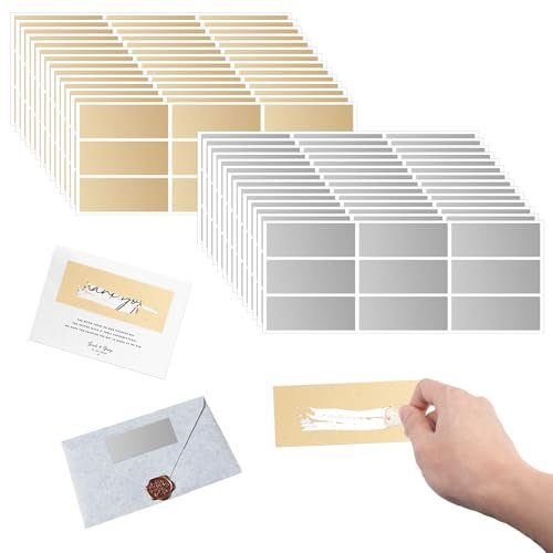 216 Stück Rubbeletiketten 65 x 25 mm Rubbellose Selber Gold und Silber Scratch Sticker Rechteckig Rubbel Etiketten für Gutschein, Rubbel Sticker, Weihnachten, Party, Spiele, Postkarte, Bastelarbeiten