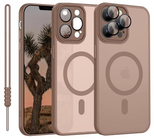 YUANDMI Cover Magnetica per iPhone 13 Pro Max Compatibile con MagSafe, Custodia Per iPhone 13 Pro Max Traslucida Opaca Case Ultra-Sottile Silicone Anti-Scivolo Resistente ai Graffi, Marrone