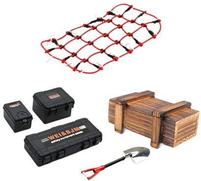 Perfeclan 6 Stück RC Auto Dachdekoration Holzkiste DIY ACCS Gepäcknetz mit Haken für SCX10 90046 90047 MST Modell RC Auto LKW, Schwarz