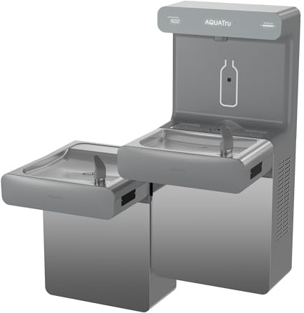 AquaTru Pro ADA-Compliant Bi-Level Water Fountain | Commercial On-Wall Dual-Height (33/39) Bubbler & Bottle Filler with 9.5 GPH Cooling Capacity