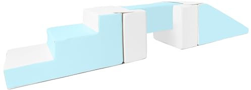Velinda Steg-Rutsche-Set Großbausteine Softbausteine Schaumstoffbausteine Spielbaustein (Farbe: weiß, blau (Pastell))