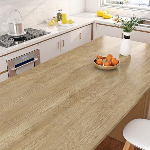 Livelynine Wood Vinyl Wrap for Kitchen Worktop Sticky Back Plastic Wood Effect Vinyle Self Adhesive Wallpaper Waterproof Bathroom Counter Top Worktop Vinyl Covering Oak Contact Paper for Table 40CMx2M