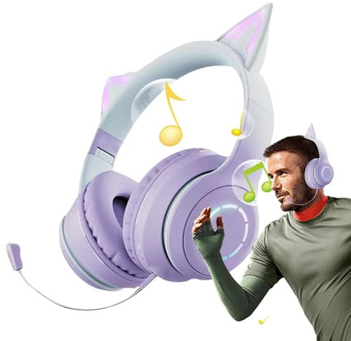Auriculares de Gato Inalámbricos | Casco de Iluminación RGB Plegable, Sonido Estéreo Inmersivo con Micrófono y Reducción de Ruido para Juegos, Música y Llamadas, Tablets Compatibles, Smartphones