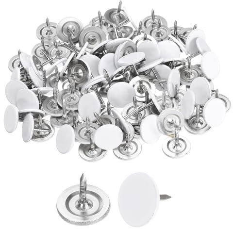 sourcing map 100Pcs Upholstery Tacks, 11mmx10mm Flat Head Thumb Tack Decorative Furniture Nails Push Pins for Furniture Sofa Headboards, White