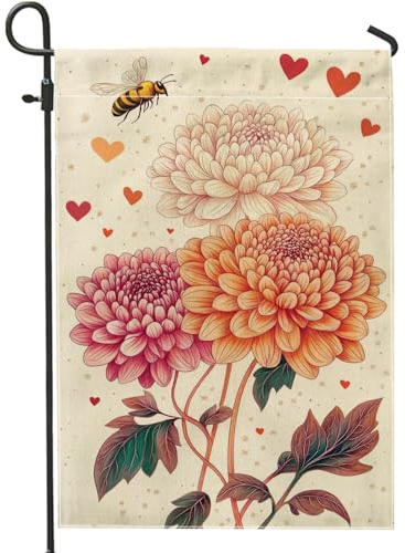 Gartenflagge für Frühling und Sommer, orangefarbene Dahlie, Blumen, Biene, Heimdekoration, Banner, doppelseitig, Jute, Hofflagge, Outdoor-Dekoration, 30,5 x 45,7 cm