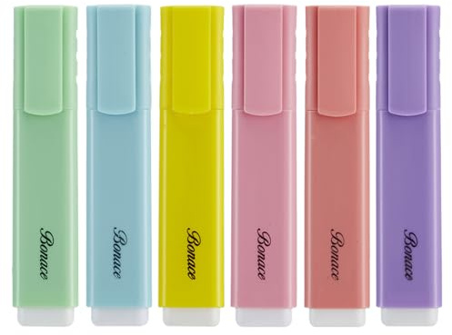BONACE Pastell Textmarker, Marker mit Keilspitze, 6 verschiedene Textmarker in Macaron-Farben, Mini-Marker, auf Wasserbasis