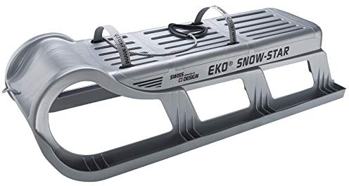 EKO® Snow-Star 100 Schlitten Silber mit Verstärkung – Robuster HD-PE Markenschlitten mit Edelstahlkufen, 2-Sitzer, 100 kg Traglast, kältebeständig bis -50°C