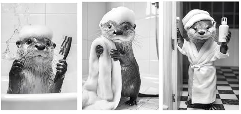 Zamety 3er Set Badezimmer Bilder Schwarz Weiß A4 Otter Poster Ohne Rahmen | Lustige Wandbild, Niedlicher Tier Leinwand Bild für Gäste WC, Bad oder Toilette, witzige Geschenkidee für Tierfreunde 30×21cm