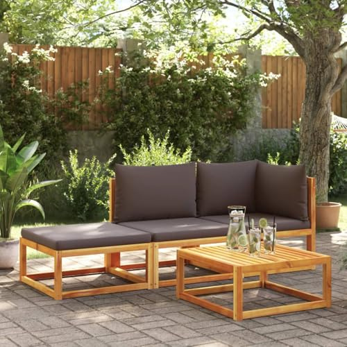 SooIarix 3-TLG. Gartensofa-Set mit Kissen aus massivem Akazienholz und grauem Seil, Balkonmöbel, Outdoor Sofa, Gartenlounge, Lounge Möbel Outdoor, Gartenbank, Balkon Sofa, Gartensofa