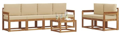 vidaXL Outdoor-Sofagarnitur 7 pcs Natur und Beige Massivholz Akazie, Akazienholz Garten-Sofa-Set, Moderne Gartenmöbel, langlebige Couch, schicke Lounge, ergonomisches Design