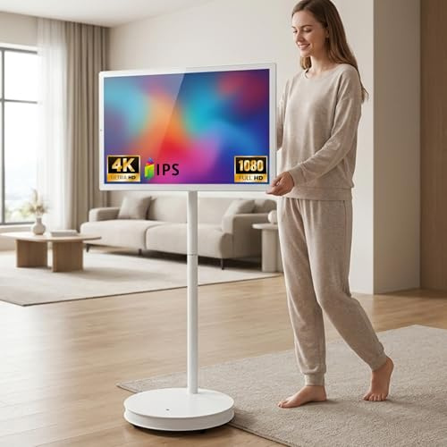 Giuggiolared 21.5/24/27/32 UHD 1080P/4K Smart Portable TV, 8 GB RAM+128GB, Android 13, Portable Touch Screen Monitor, Larger Battery Up To 6-8hr, Full Swivel Rotation, Remote Control 32(1080P)