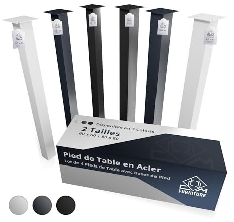 CM Furniture 4 Stück Tischbeine Metall Weiß Höhe: 72 cm - Quadratrohr Tischkufen Vierkant Profil 60x60 mm - Küchentischfüße Eckig für Esstisch, Tischfüße Tischgestell Schreibtisch, Sitzbank, Büro