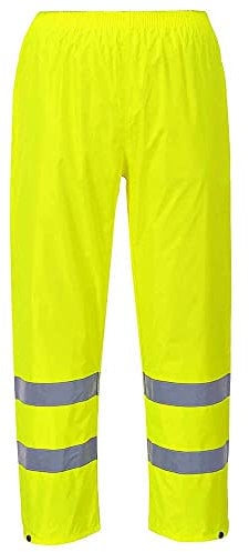 Portwest H441 Waterproof Hi Vis Reflective Safety Rain Pants Lightweight Waterproof Elasticated Waistband Over Work Trousers Mens Workwear Yellow, Large