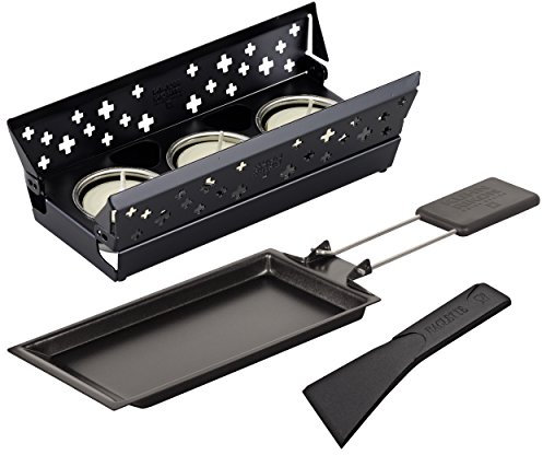 KUHN RIKON Candle Light Mini Schweizerkreuz Raclette Set, schwarz, Antihaft-Grill-Pfännchen, mit Teelicht
