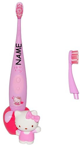 alles-meine.de GmbH 3 TLG. Set: elektronische SCHALL Zahnbürste - Katze Kitty - Schallzahnbürste - incl. Name - Zahnbürstenhalter & extra Bürstenkopf/Aufsatz - Kinder & BAB..