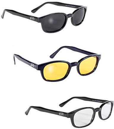 Pacific Coast Sunglasses Original KD's Biker-Sonnenbrille, 3er-Pack, Rauch, Gelb und klare Gläser