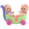 jc toys Lil Cutesies Twin 21,6 cm Vinyl-Puppen und Kinderwagen-Set, beweglich und waschbar, abnehmbare Outfits, Zwillingskinderwagen und Zubehör, ab 2 Jahren, Grün