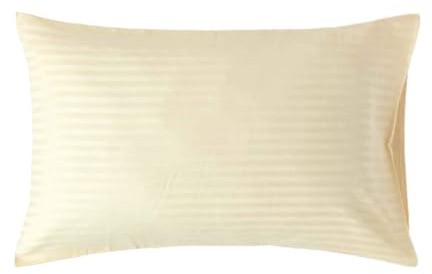 HOMESCAPES Damast Kissenbezug vanille 48x74 cm mit Satin-Streifen & Hotelverschluss, 100% ägyptische Baumwolle, Fadendichte 330