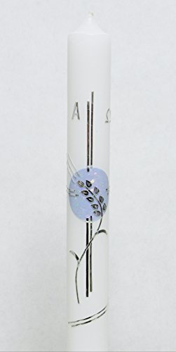 Taufkerze Kommunionkerze KW-JO-C112 Silber/Blau inkl. Tropfschutz und Beschriftung