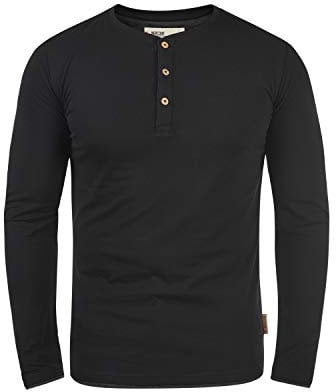 Indicode IDGifford Herren Longsleeve Langarmshirt Shirt mit Grandad-Ausschnitt Baumwollmischung Regular fit, Größe:XL, Farbe:Black (999)